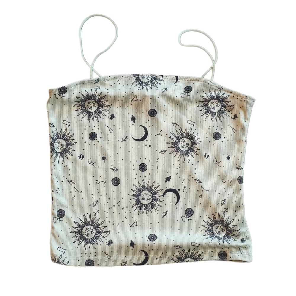 Faded Rose Sun and Moon Print Camisole Green Black Small